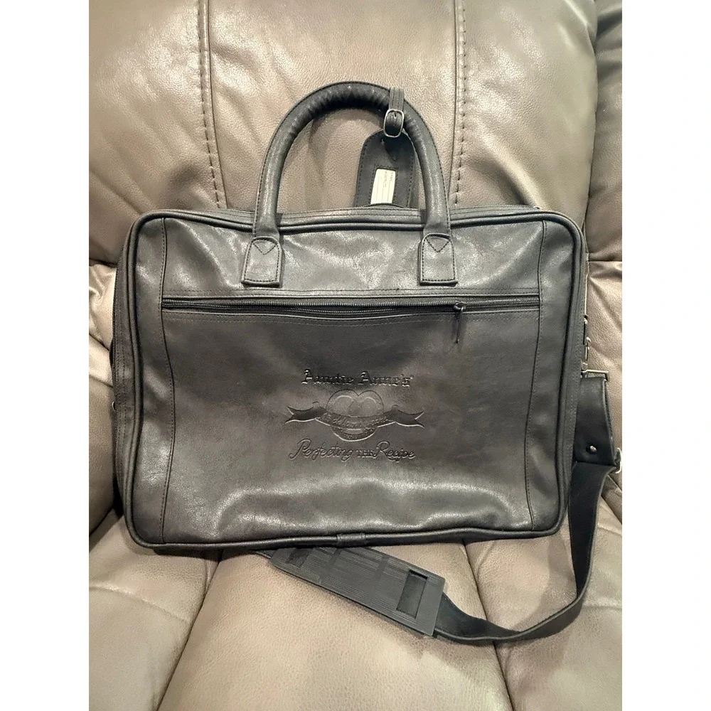 Auntie Anne's 15th Anniversary Black Faux‎ Leather Briefcase Messenger Vintage